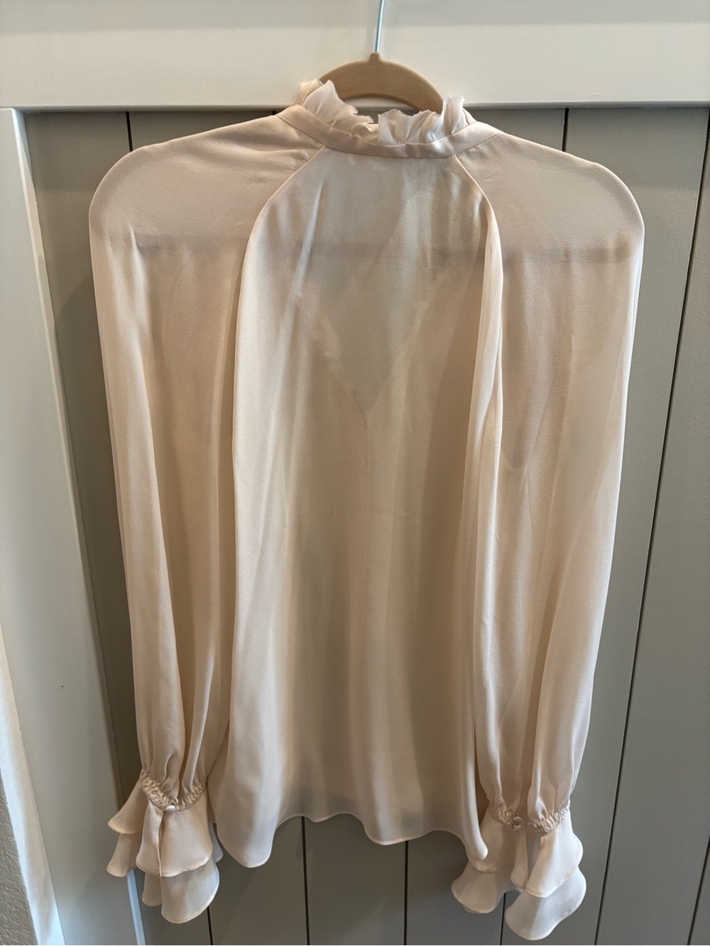 Jonathan Simkhai-Women's Cream Ruffle Button-Front Blouse - Picture 4 of 5
